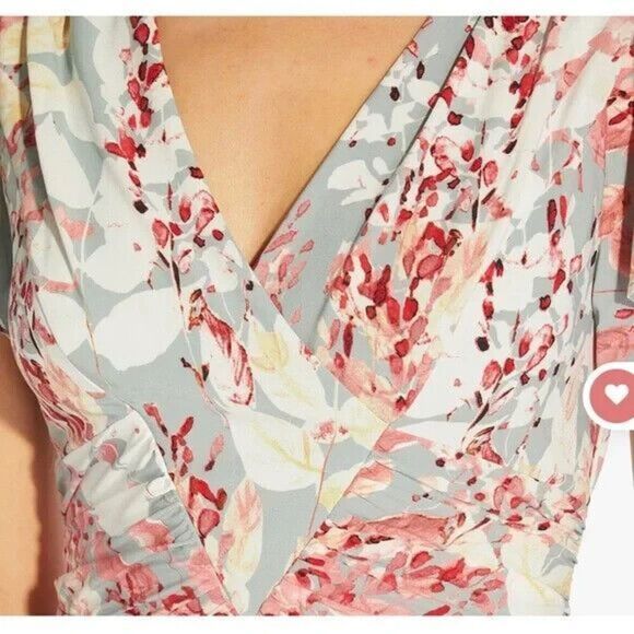 Adrianna Papell Sz 16 Aqua Multi Floral Printed Surplice Fit & Flare Dress - Picture 14 of 14